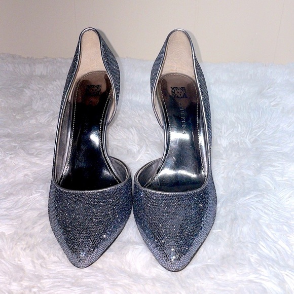 Ann Klein Zia Glitter Silver Pewter Gray D’orsey Pump Heels - Picture 4 of 9